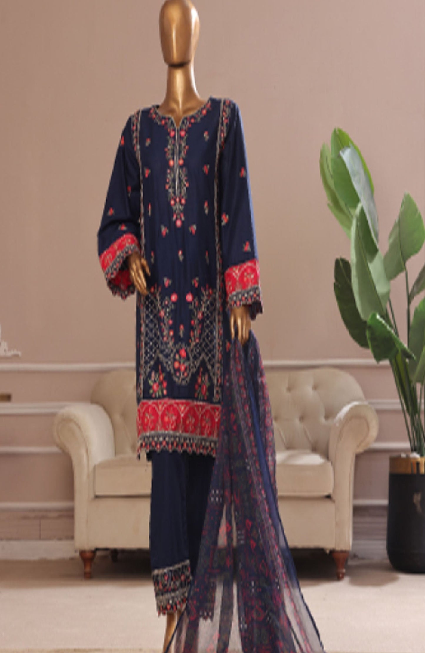 Bin Saeed Embroidered Cotton Stitched 3 Piece Suit - D-04 - BS25CE3PC - Blue - Summer Collection