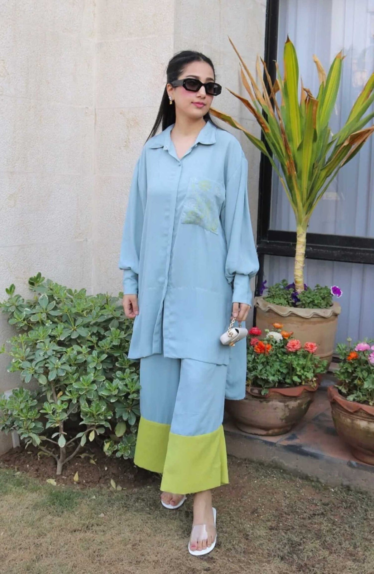 Hues Atelier Casual Grip Stitched 2 Piece - Blue Daisey - HA25BP - Blue - Casual Collection
