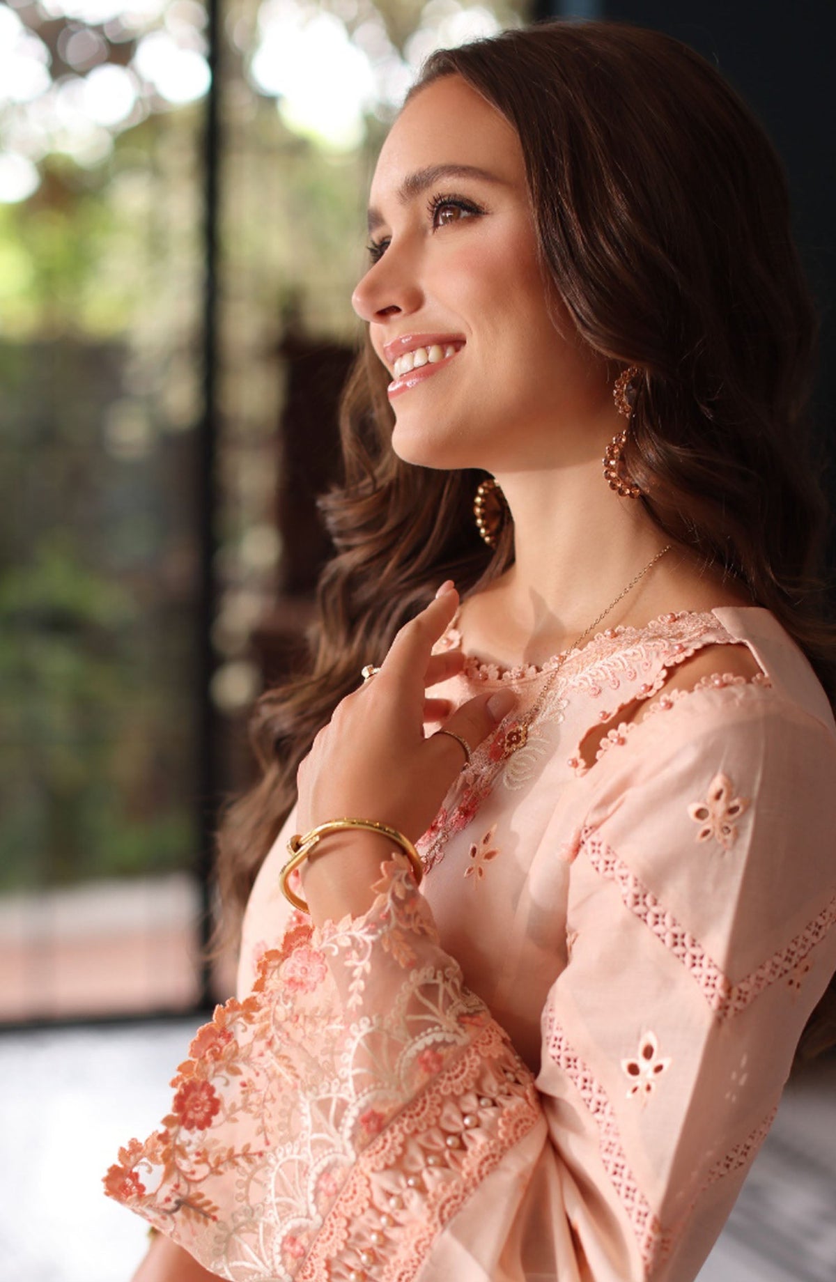 Noor by Saadia Asad Embroidered Lawn Unstitched 3 Piece Suit - D-06 - SA25ELSL - Peach - Eid Collection