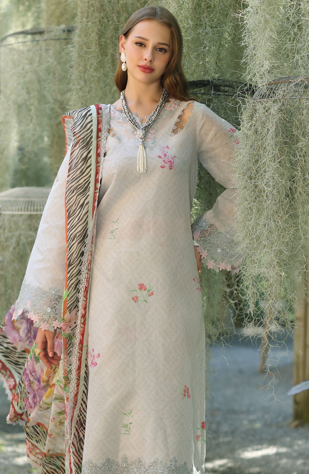 Noor by Saadia Asad Embroidered Lawn Unstitched 3 Piece Suit - D-10 A - SA25NELP - Grey - Summer Collection