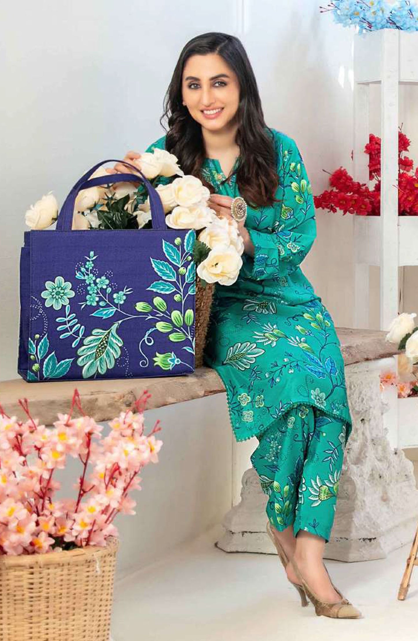 Glo by Tawakkal Fabric Printed Lawn Stitched 2 Piece Suit - D-1558 - TF25GLOV2 - Green - Summer Collection