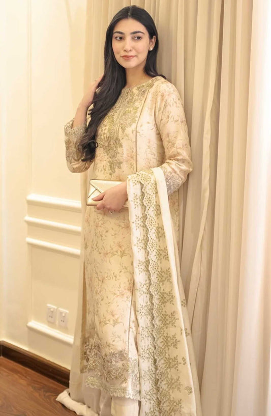 Luna Edit By Hues Atelier Embroidered Korean Raw Silk Stitched 2 Piece - Daisy - HA25L - Festive Collection