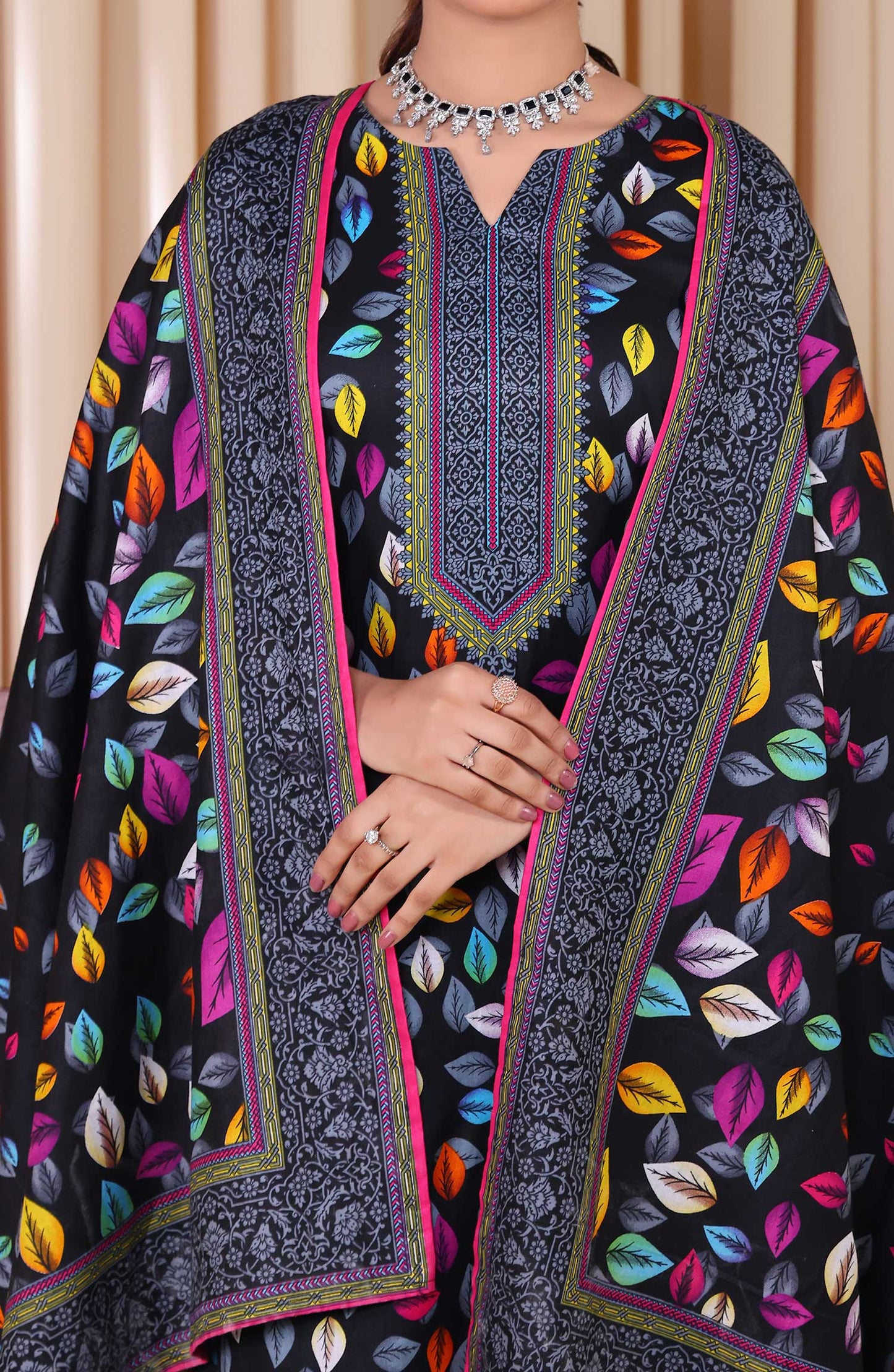 Al Karim Printed Cotton Lawn Unstitched 3 Piece Suit - DL 205 - ALK25DCL - Black - Summer Collection