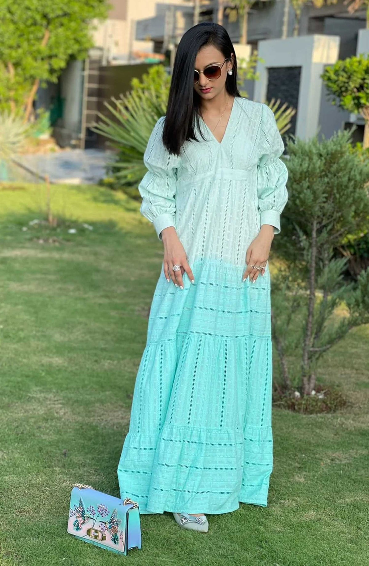 Hues Atelier Casual Chicken Lawn Stitched 2 Piece - Iced Mojito - HA25BP - Blue - Casual Collection