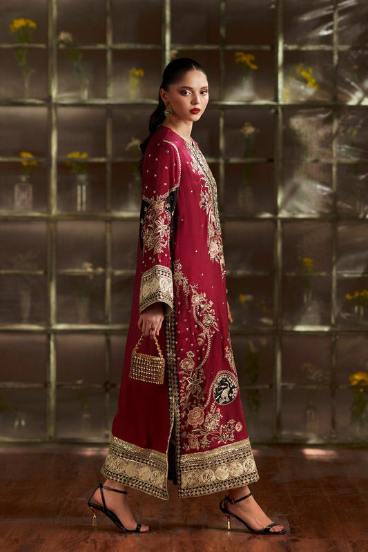 ETHNC Luxury Floral Embroidered Kaftan – Pure Viscose Raw Silk | Ready to Wear - TC-1795