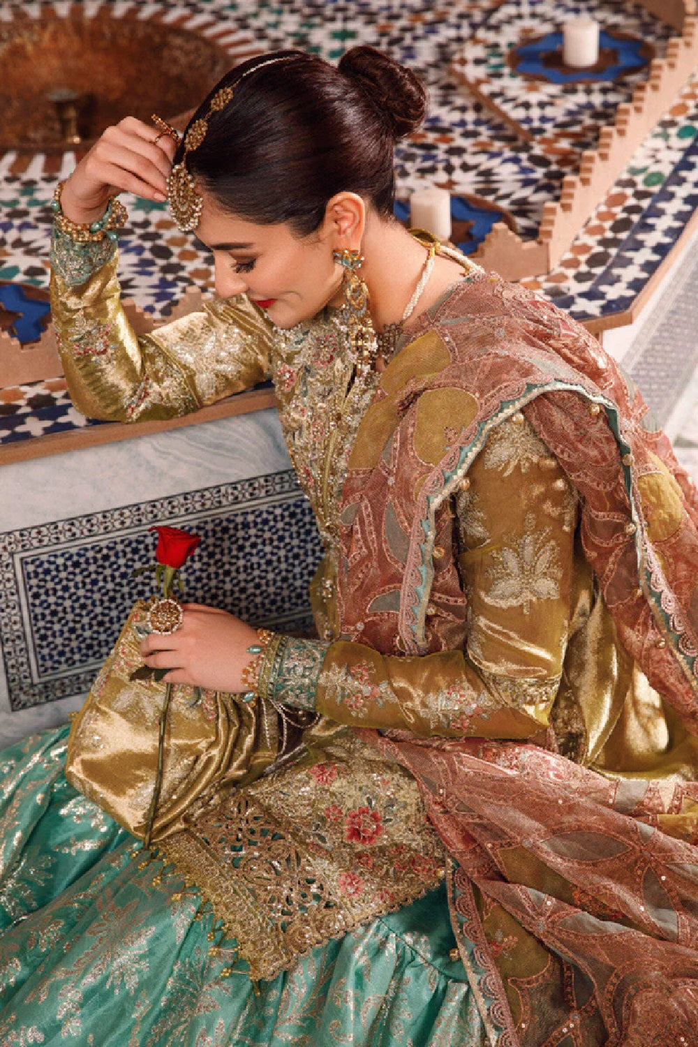 Maria.B MBROIDERED Wedding Edition - Salmon and Leaf Green (BD-2503) TC-1455