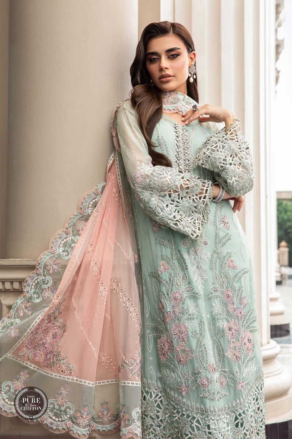 Pure Silk Chiffon by Maria B. - MPC-23-104 Mint Green - TC-576