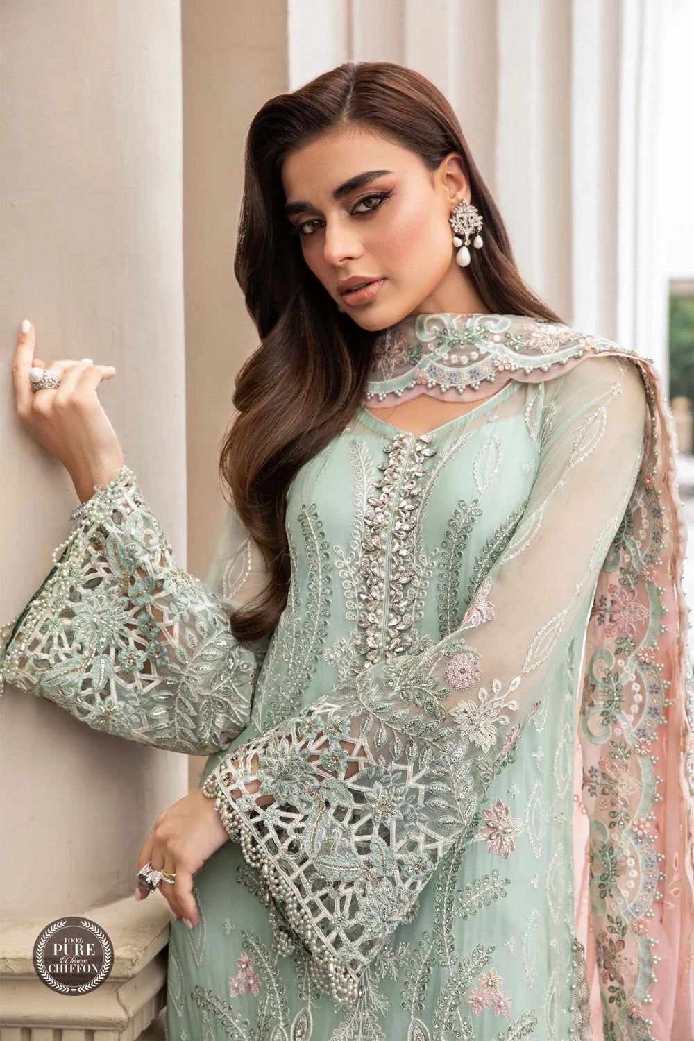 Pure Silk Chiffon by Maria B. - MPC-23-104 Mint Green - TC-576