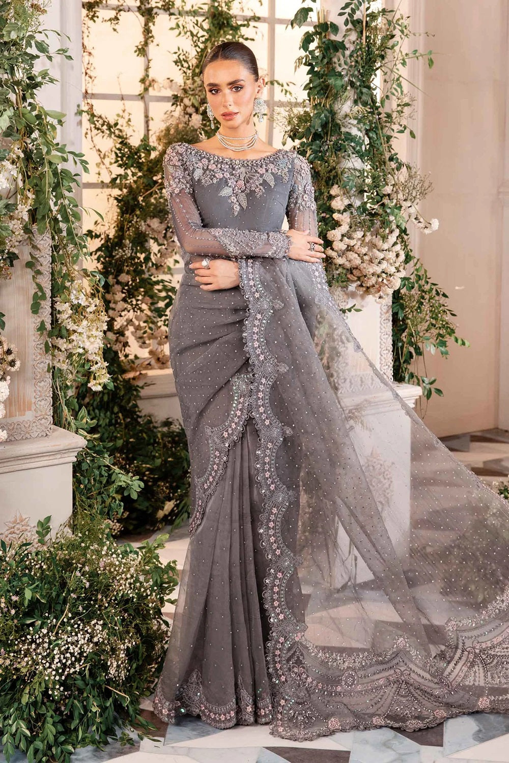Maria.B. Mbroidered Luxury Wedding Saree - BD-2902 - TC-1088