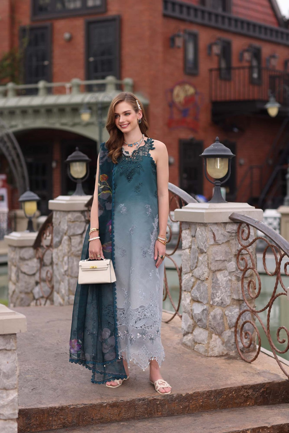Noor By Saadia Asad Embroidered Lawn Eid Festive'26 D10- Teal Ombre - TC-1573