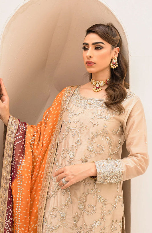 Hues Atelier Embroidered Tissue 3 Piece - Norah - HA25LF - Fawn - Festive Collection
