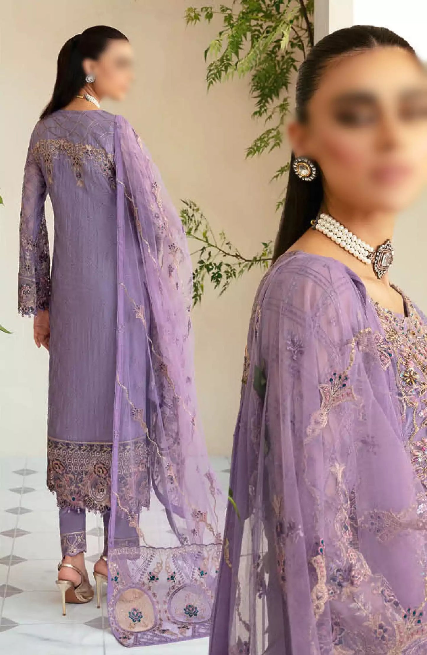 Dastoor by Ramsha Embroidered Chiffon Unstitched 3 Piece Suit - P-104 - RM26SOTD - Purple - Festive Collection