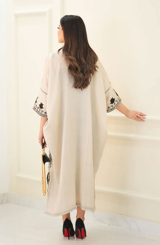 Luna Edit By Hues Atelier Embroidered Silk Stitched 1 Piece - Pashmina Kaftan - HA25L - Festive Collection