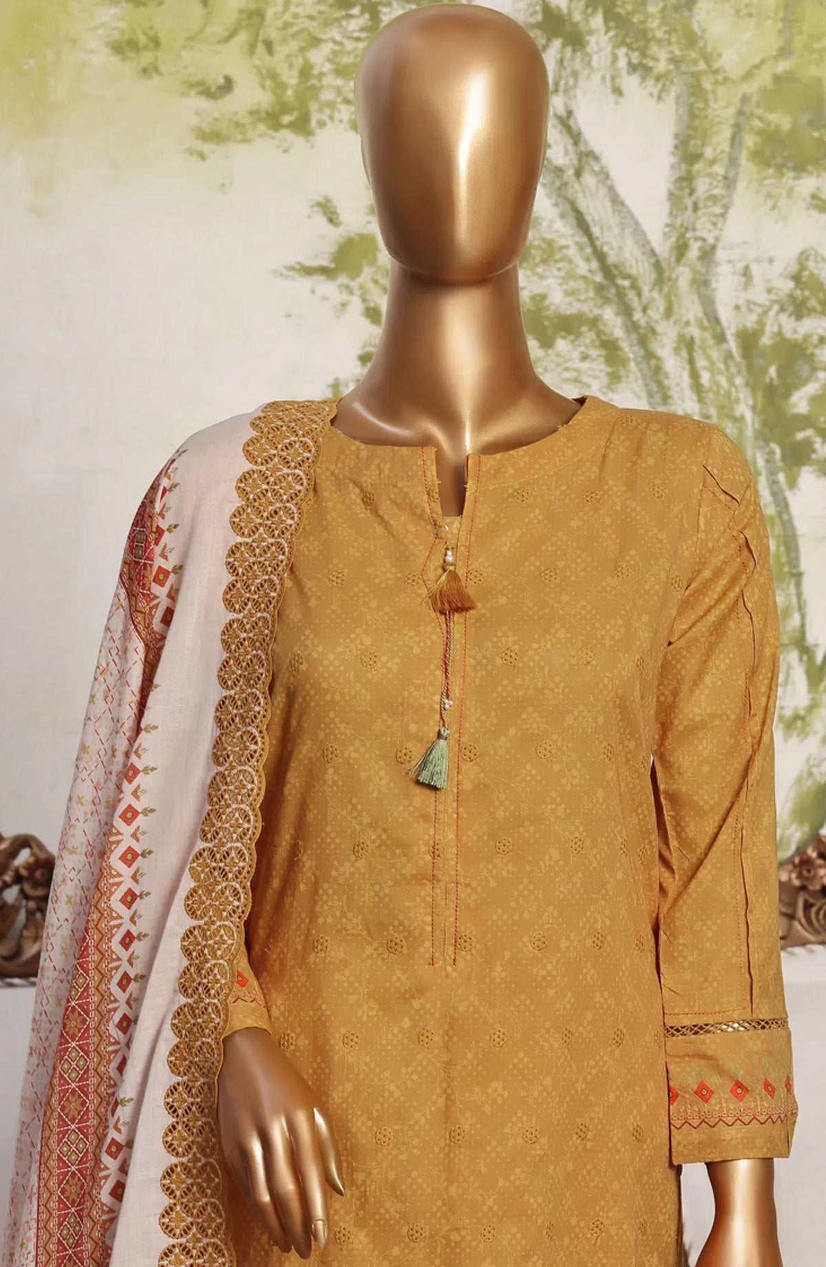 HZ RTW Printkari Embroidered Dupatta Collection - PCL-405 MUSTARD
