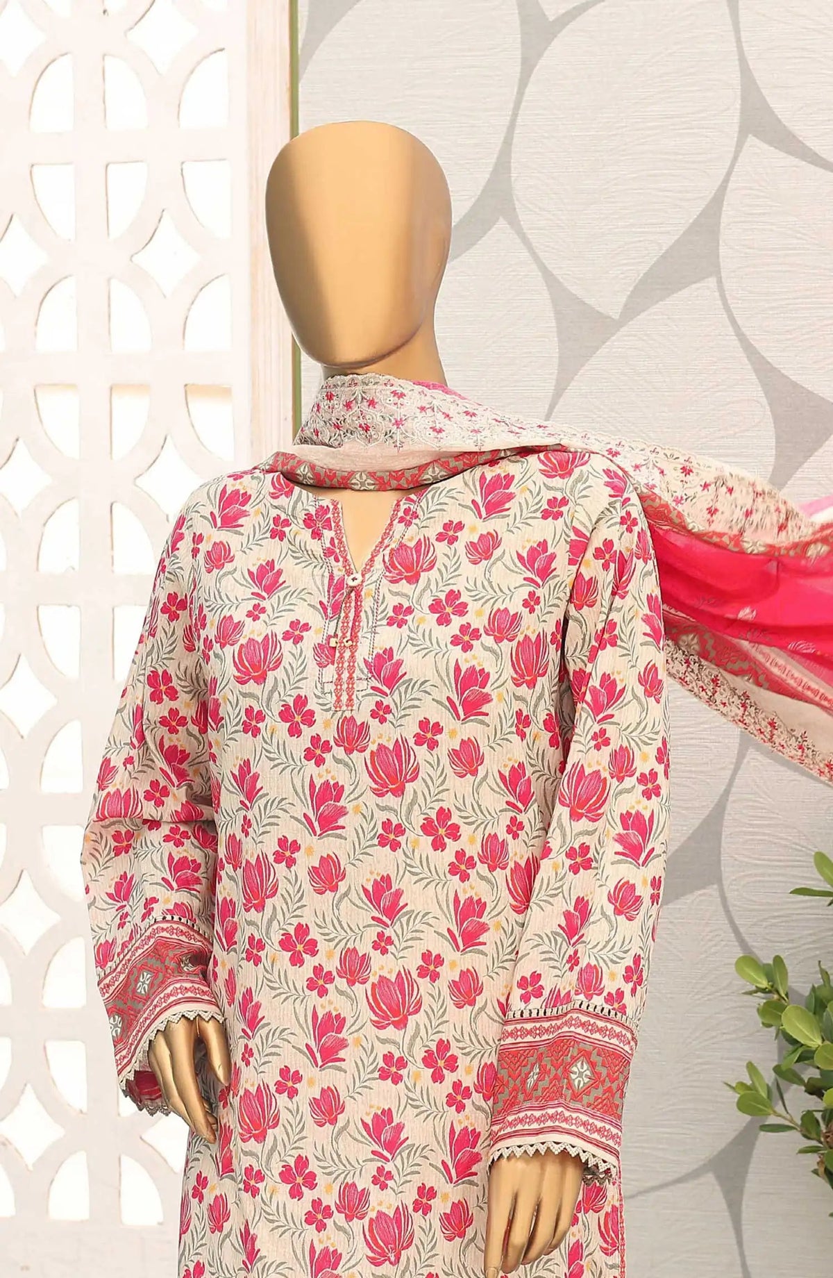 Premium Embroidered Cotton Lawn Shirt With Embroidered Cutwork Lawn Dupatta Vol 02 - PEC 140