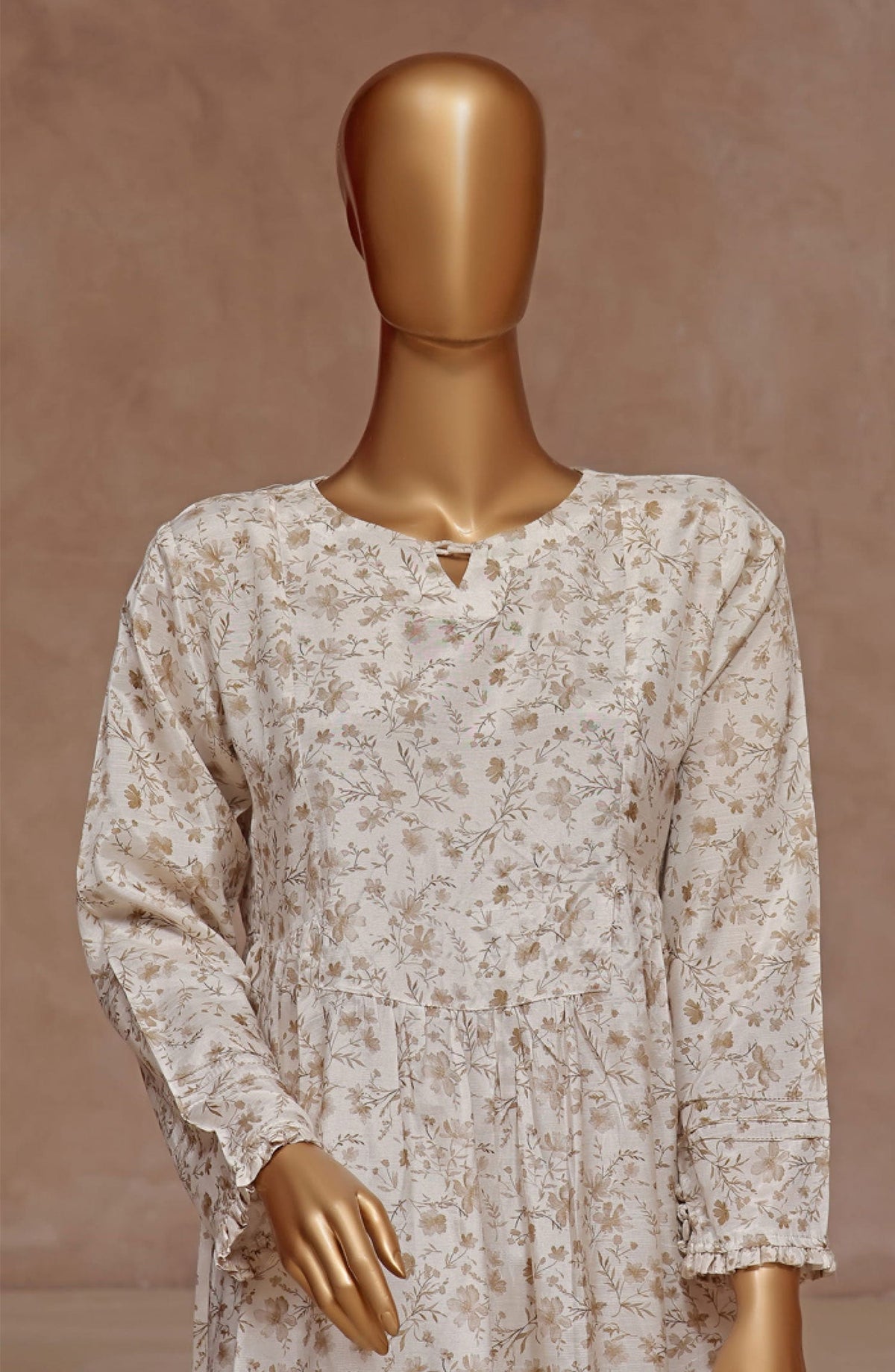 HZ RTW Florence Printed Raw Silk 2 Pc Frocks Collection - PRF-101 Vintage IVORY
