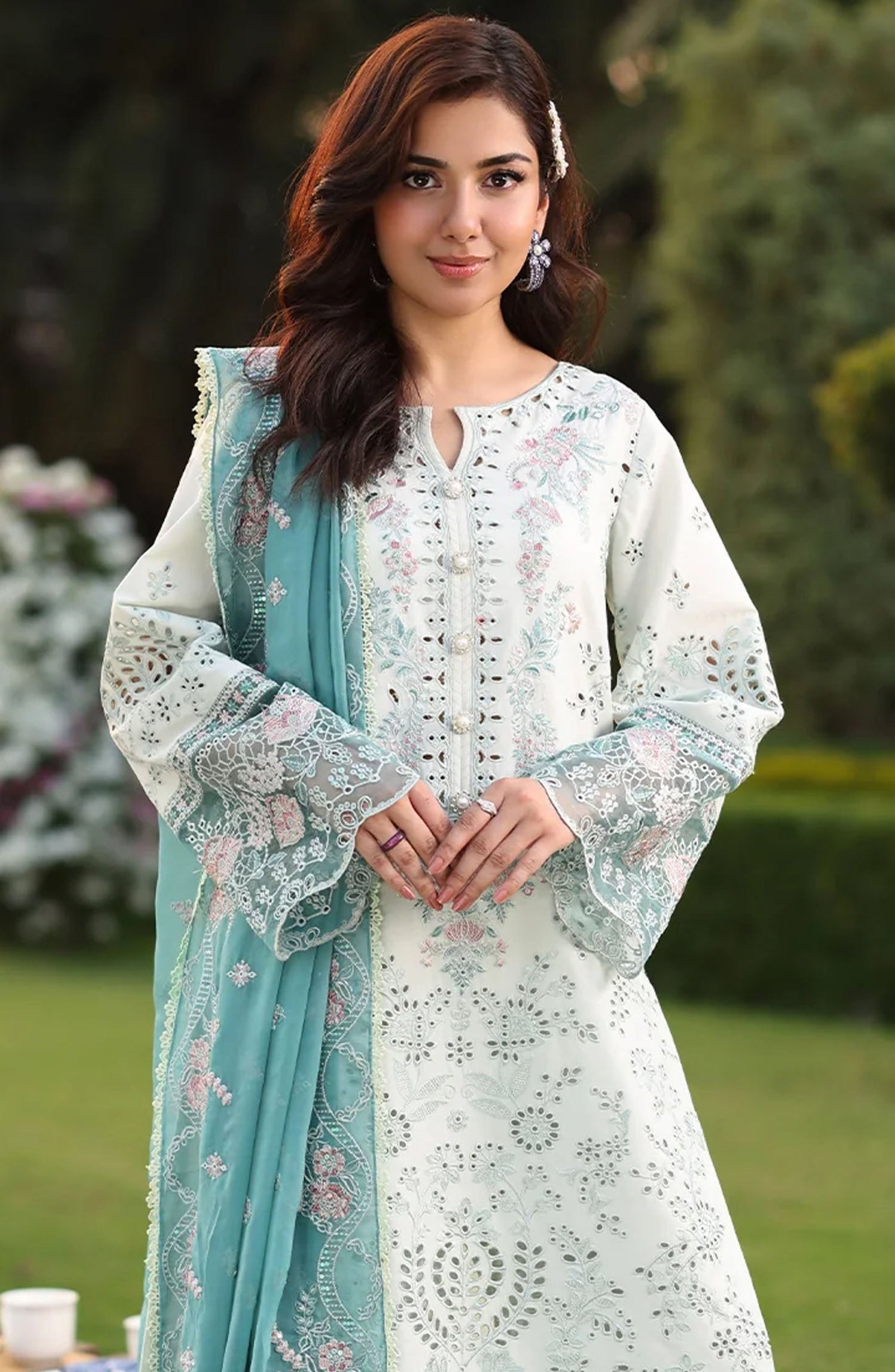 Hayam by Imrozia Embroidered Lawn Unstitched 3 Piece Suit - SL-88 Hiba - IMP25HELL - Blue - Luxury Summer Collection