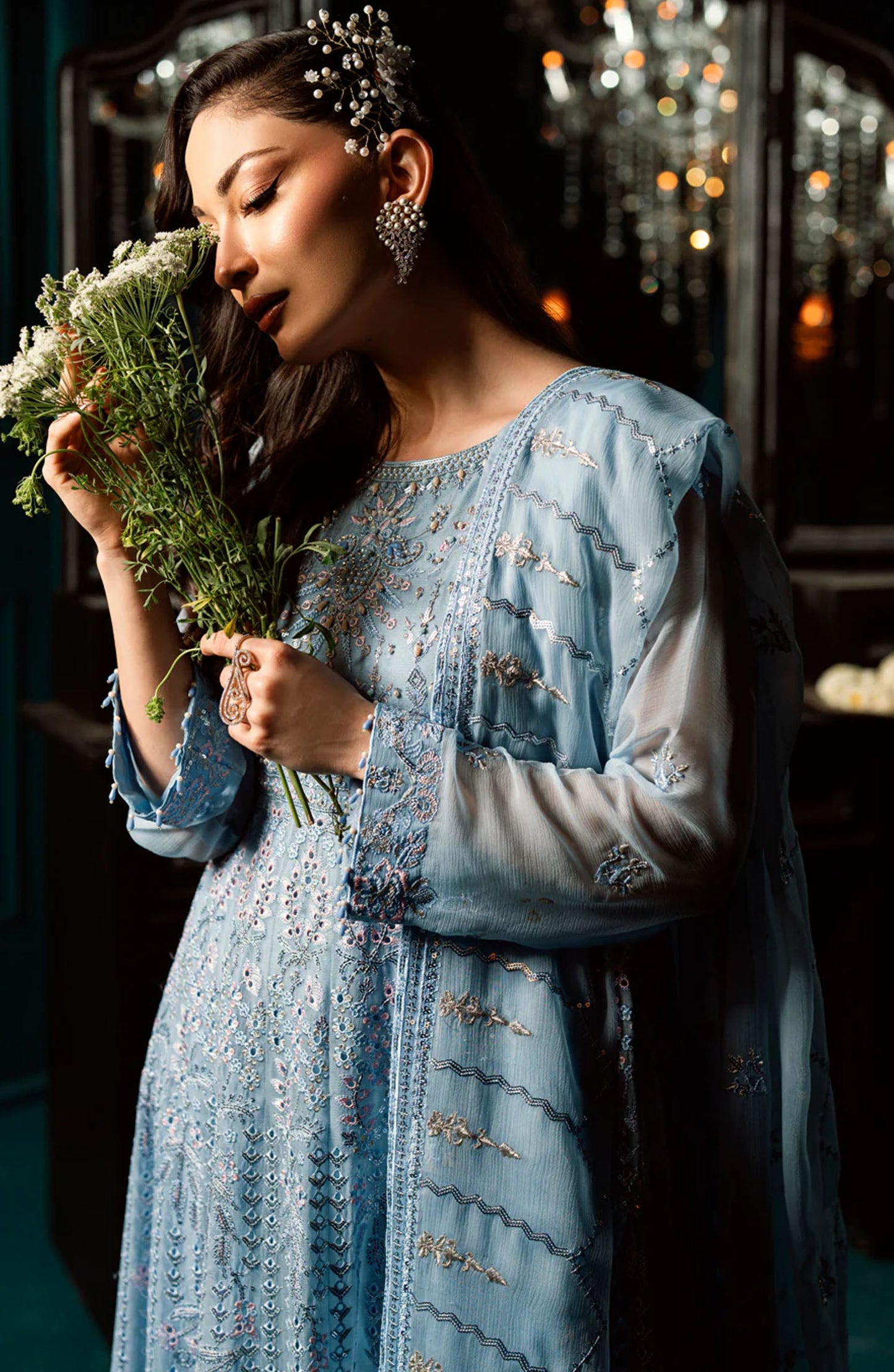 Elara by Shamooz Embroidered Chiffon Unstitched 3 Piece Suit - SU-0123 Sawaan - SMZ25EF - Blue - Festive Collection