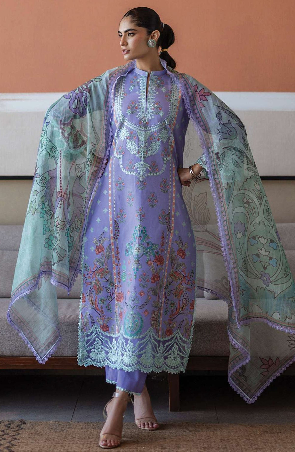 Tahra by Zainab Chottani Embroidered Lawn Unstitched 3 Piece Suit - D-15 - ZC25THEL - Purple - Summer Collection