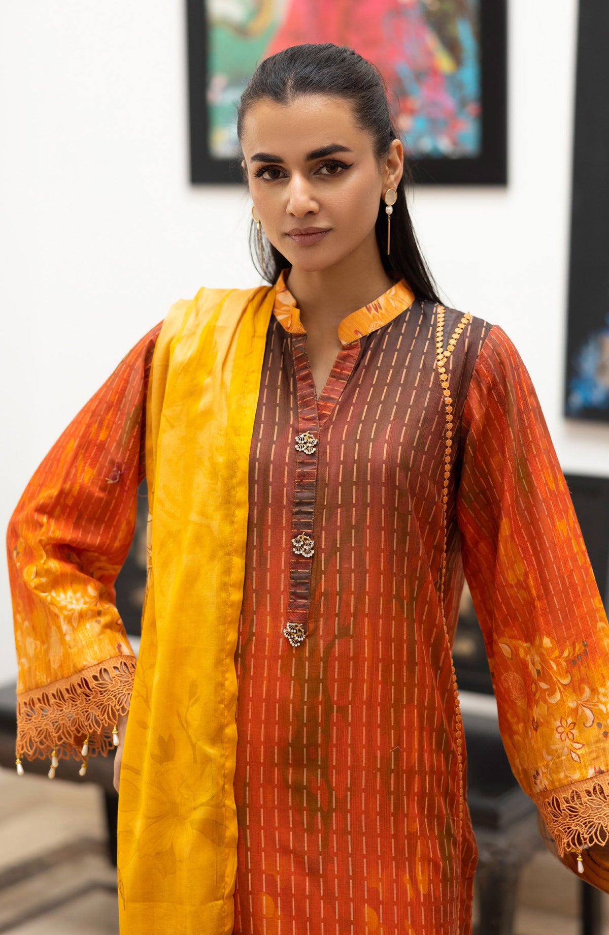 Ushna by Johra Embroidered Lawn Unstitched 3 Piece Suit - JH-220 - JH25UL - Mustard - Summer Collection