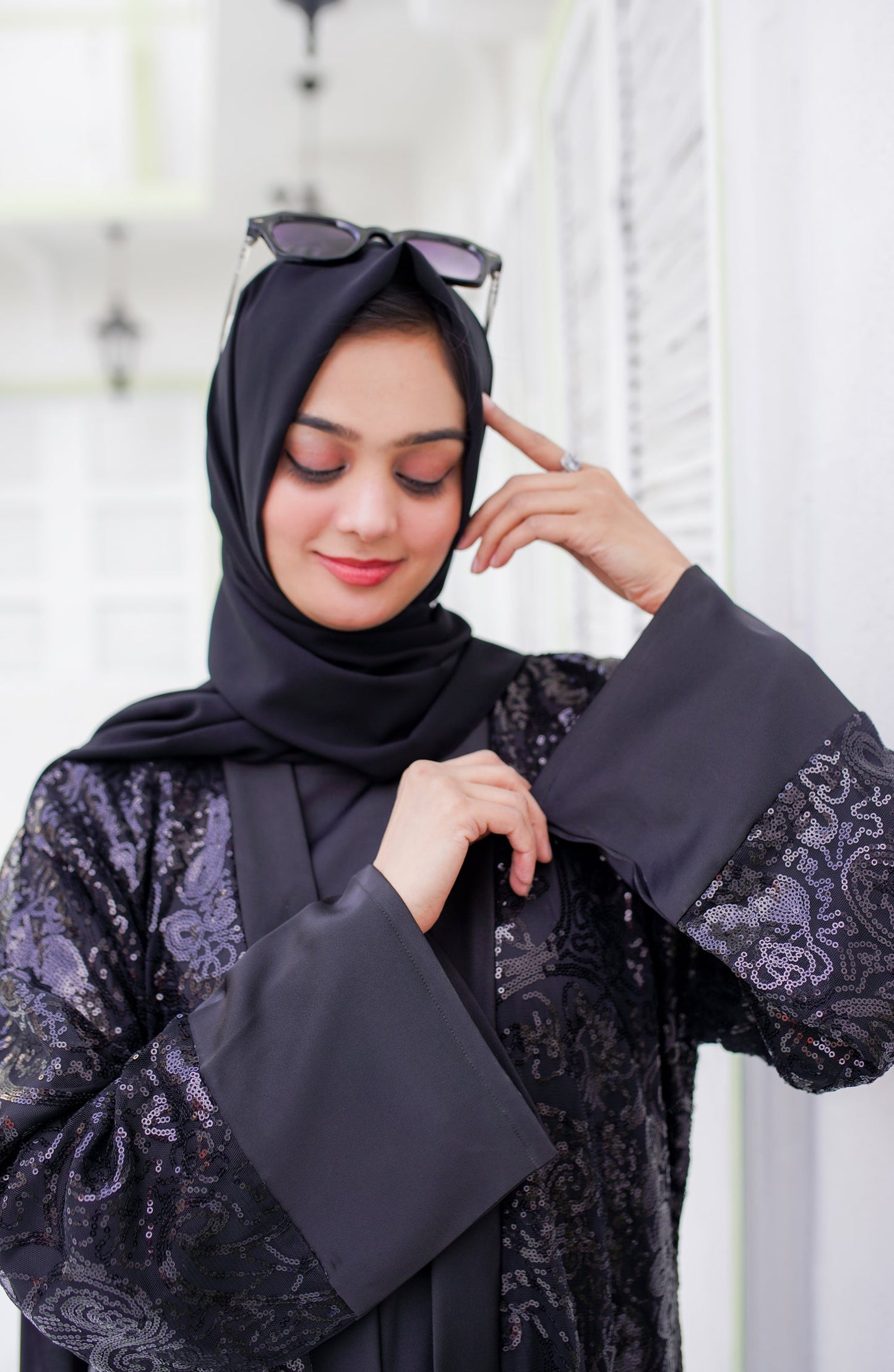 La Khilaba Luxury Wear Printed Finest Quality Sequin net - Black Sequin Open Abaya - LKH25LWR - Abaya Collection