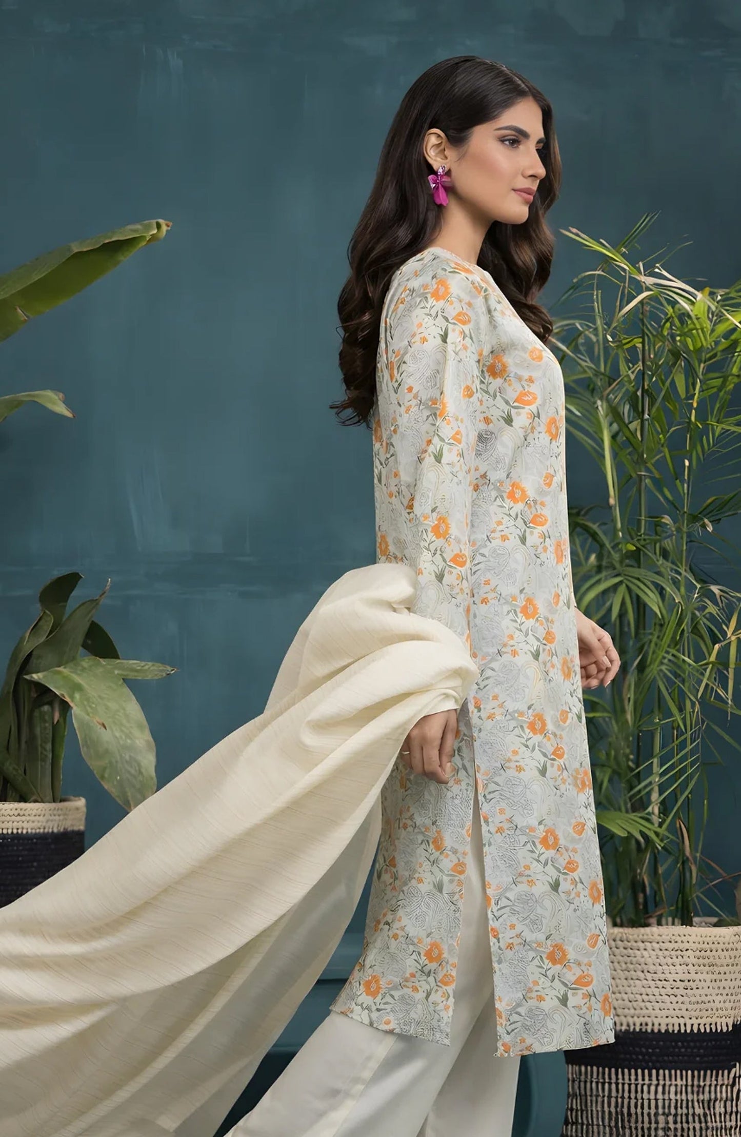 Ayla Printed Lawn Jacquard Stitched 3 Piece Suit - Sunehri Subah - AY26ED - Cream - Eid Collection