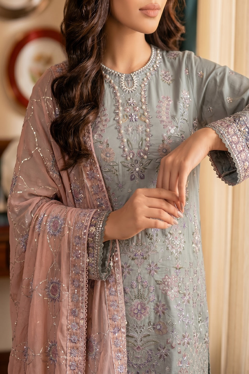 Luxury Handworked Lawn 3PC Stitched Suit – Fancy Designer Edition TC-1609