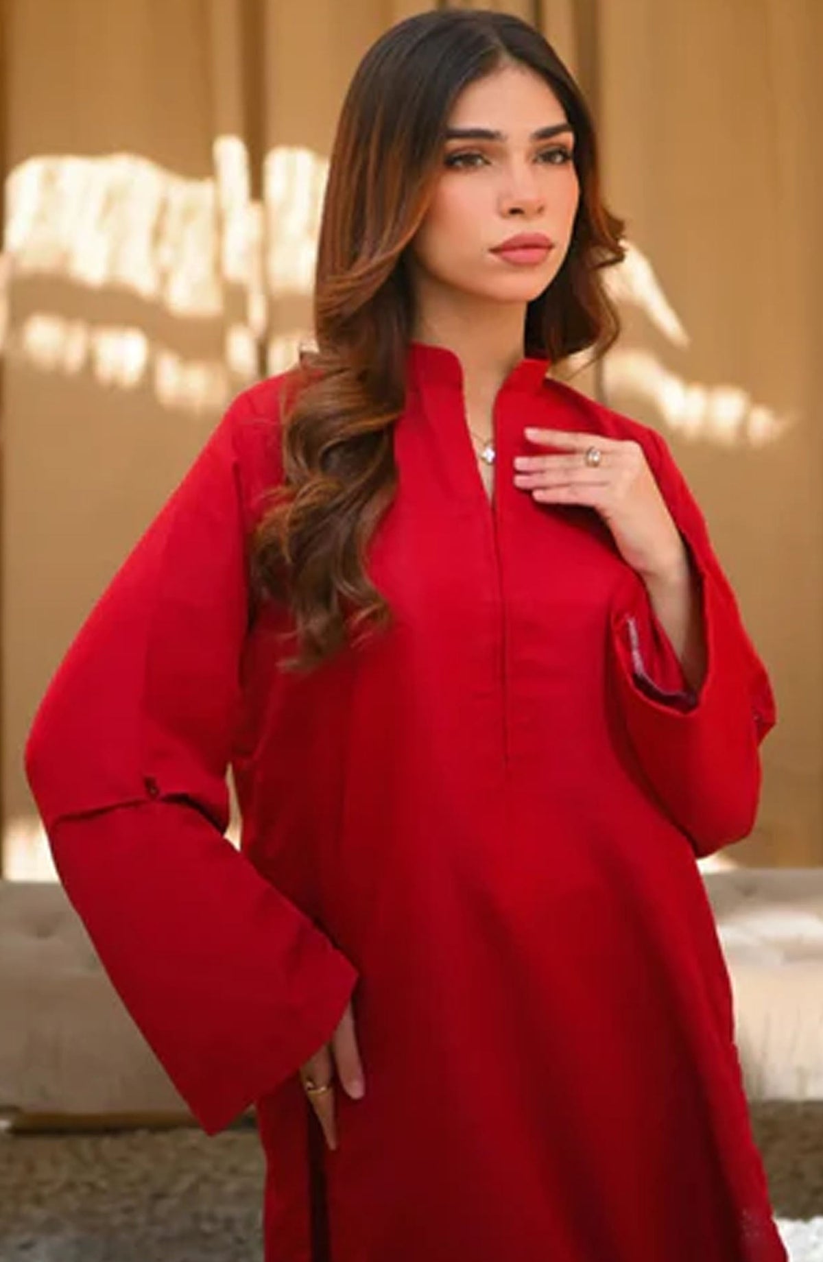 Zauk Casual Raw Silk Stitched 2 Piece Suit - Ruby - ZK25BCS - Red - Casual Collection
