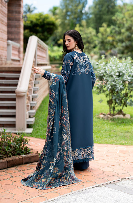 Florent Serenity Embroidered Karandi Unstitched 3 Piece Suit - 02 Arya - FL26SNT - Teal - Winter Collection