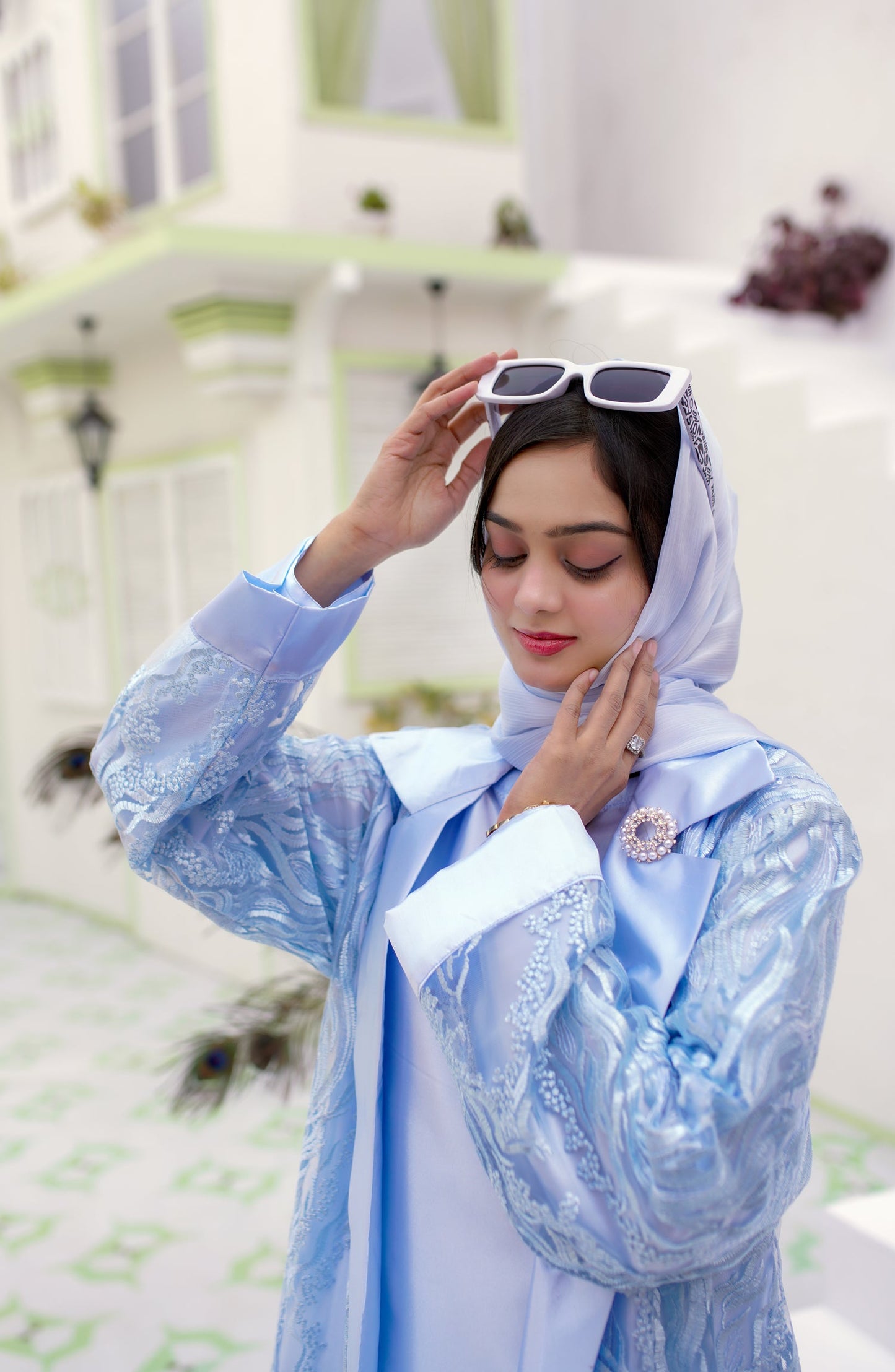 La Khilaba Luxury Wear Printed Premium Embroidered Polyester Net - Blue Luxe Abaya - LKH25LWR - Abaya Collection