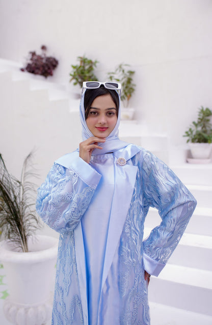 La Khilaba Luxury Wear Printed Premium Embroidered Polyester Net - Blue Luxe Abaya - LKH25LWR - Abaya Collection