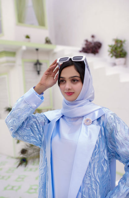 La Khilaba Luxury Wear Printed Premium Embroidered Polyester Net - Blue Luxe Abaya - LKH25LWR - Abaya Collection