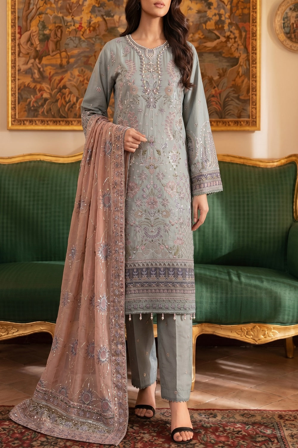 Luxury Handworked Lawn 3PC Stitched Suit – Fancy Designer Edition TC-1609