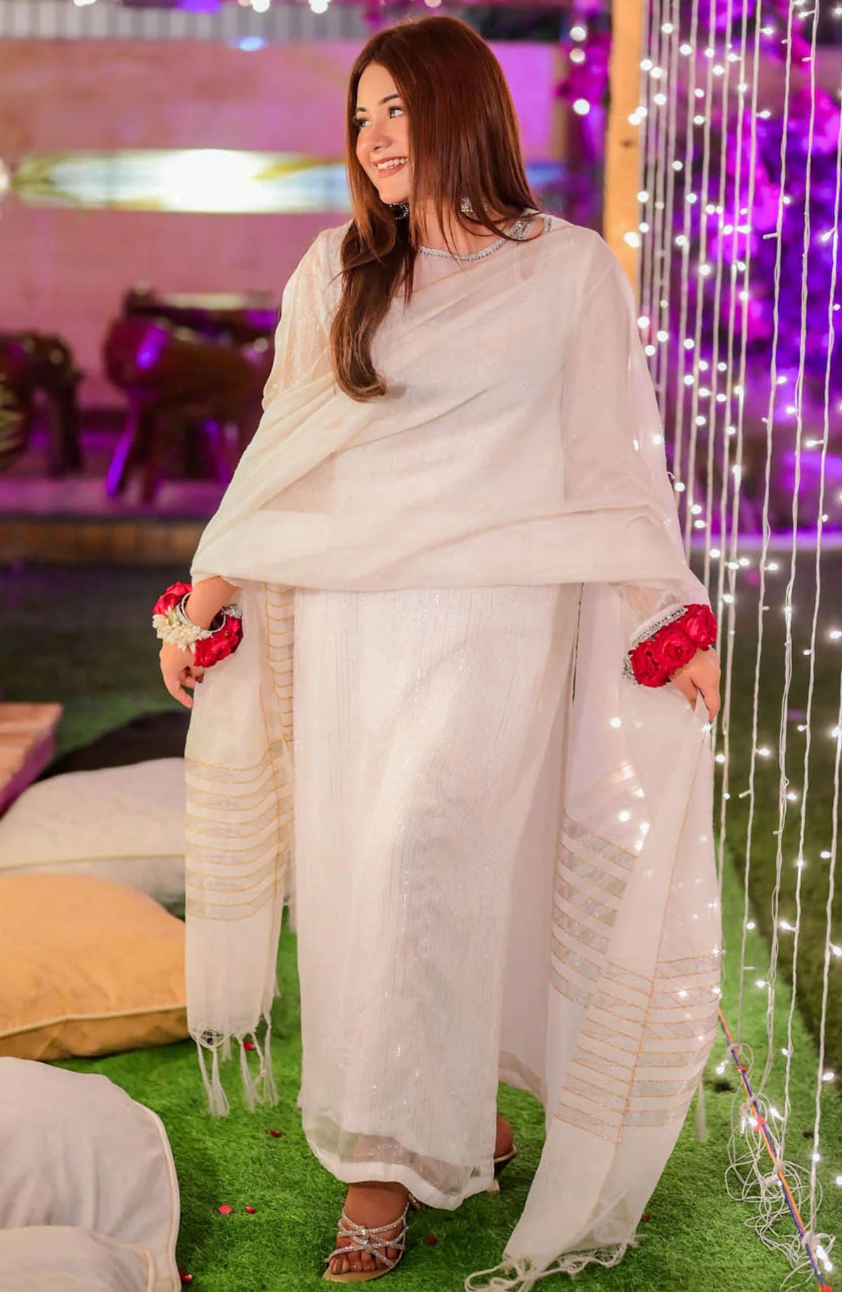 TNG Embroidered Chiffon Stitched 3 Piece Suit - AR-001791 Roushni - TNG25EC - White - Festive Collection