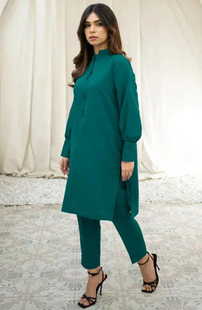Zauk Casual Rawsilk Stitched 2 Piece Suit - Cactus - ZK25EE - Green - Festive Collection