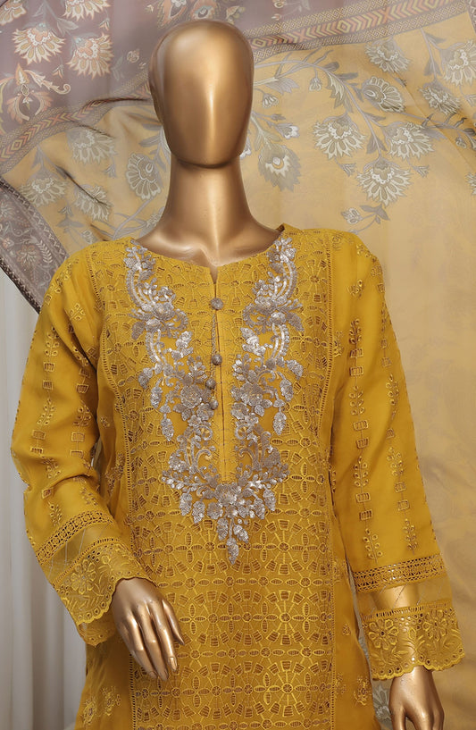 Falsafaa by HZ Textile Embroidered Organza Stitched 3 Piece Suit - HZK-178 Mustard - HZ25FHZKV6 - Mustard - Festive Collection
