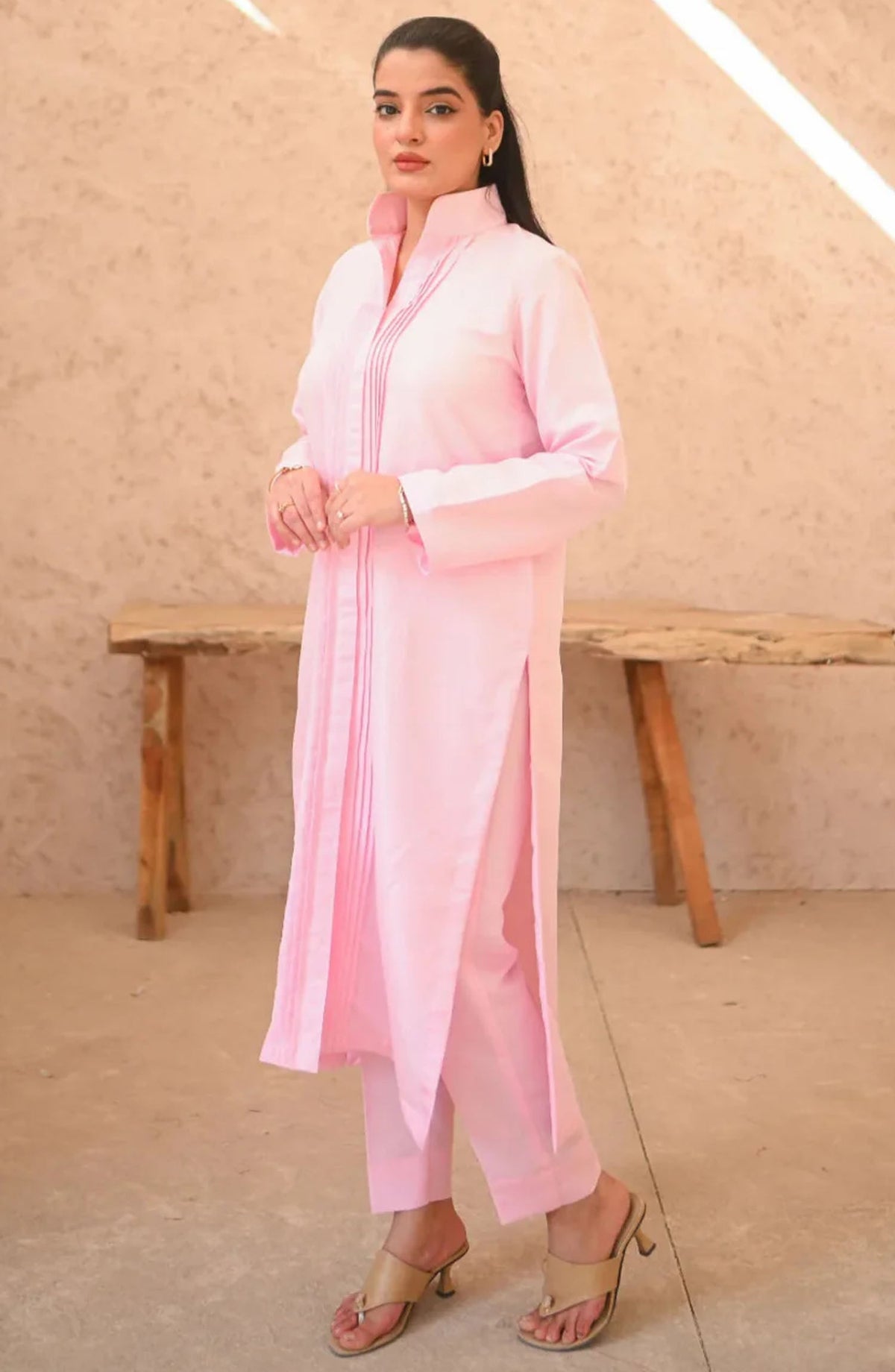 Zauk Casual Raw Silk Stitched 2 Piece Suit - Misty Rose - ZK25BCS - Pink - Casual Collection