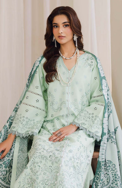 Peridot Embroidered Slub Linen Unstitched 3 Piece Suit - 597-B - PT26WT - Green - Winter Collection