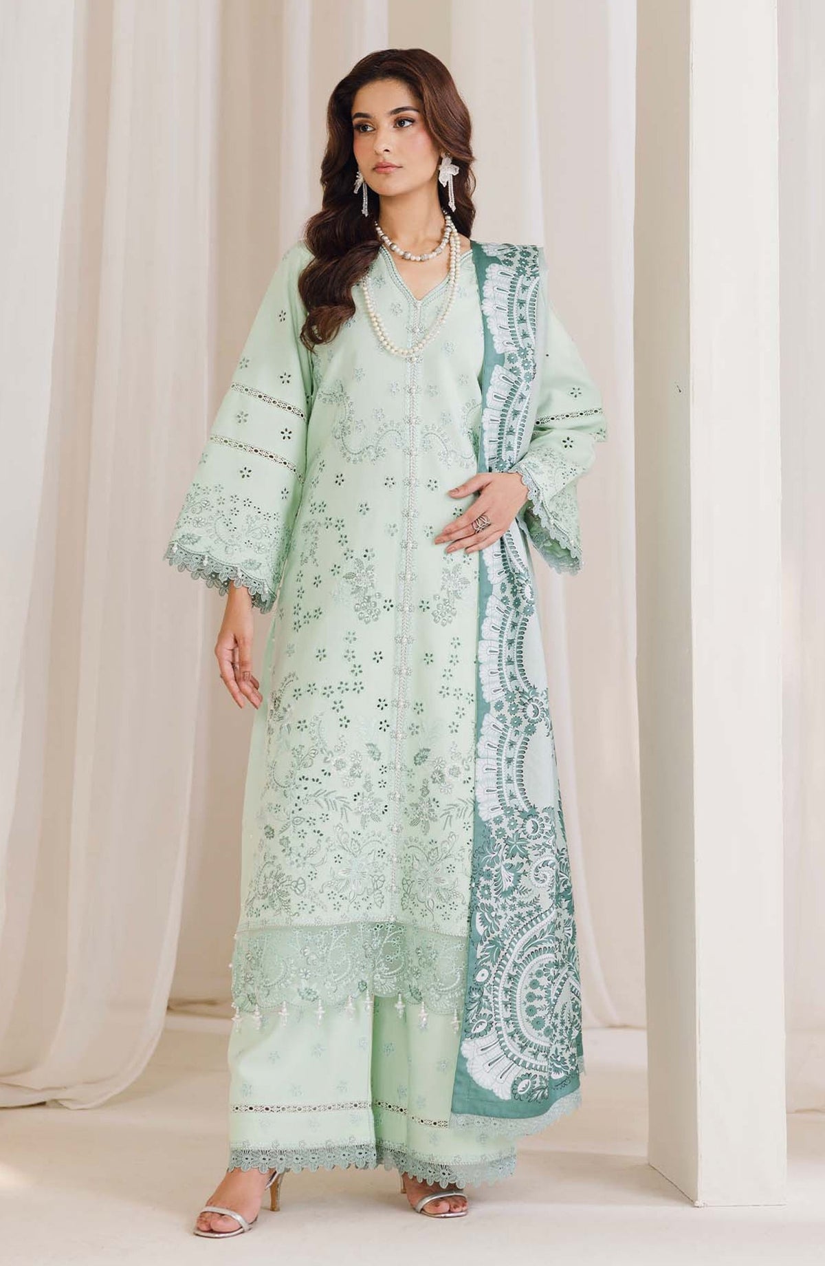 Peridot Embroidered Slub Linen Unstitched 3 Piece Suit - 597-B - PT26WT - Green - Winter Collection