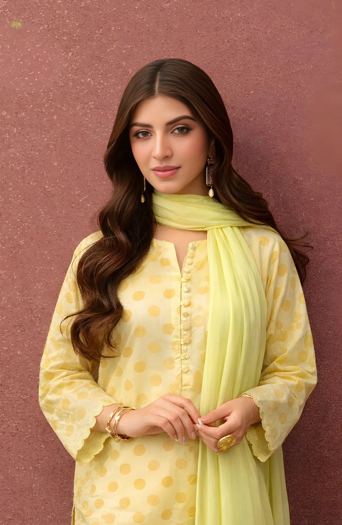 Ayla Printed Lawn Jacquard Stitched 3 Piece Suit - Lemon Baft - AY26ED - Yellow - Eid Collection