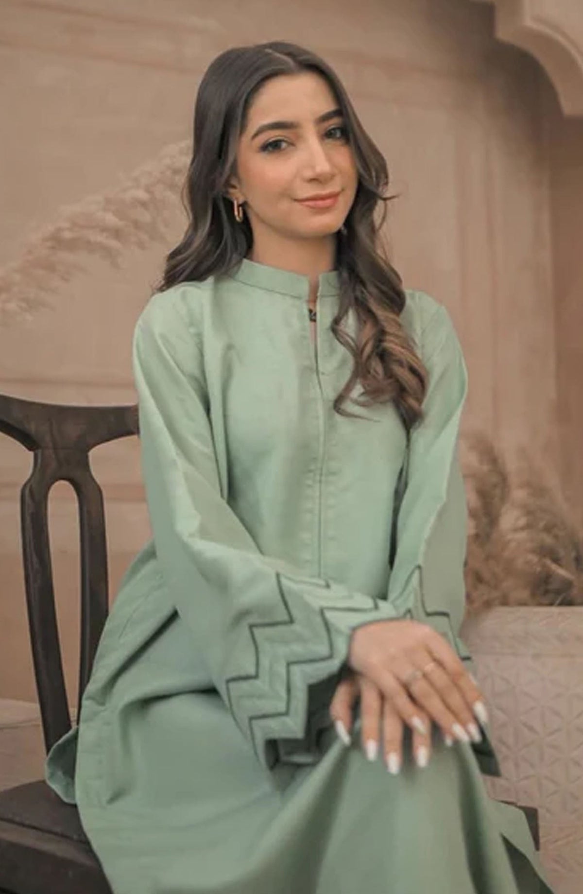 Zauk Rawsilk Stitched 2 Piece Suit - Apple Green - ZK25FC - Green - Festive Collection