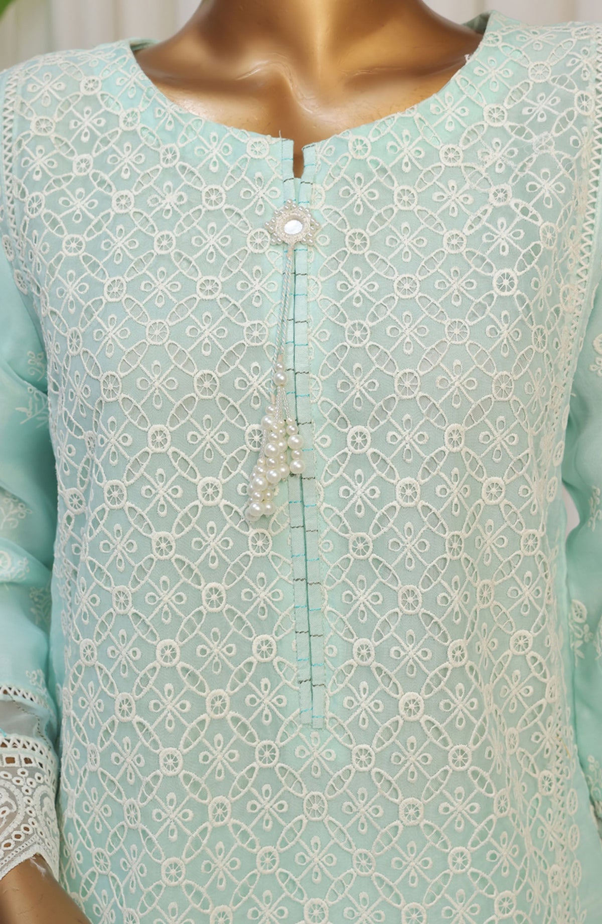 Falsafaa by HZ Textile Embroidered Organza Stitched 3 Piece Suit - HZK-179 Aqua - HZ25FHZKV6 - Blue - Festive Collection