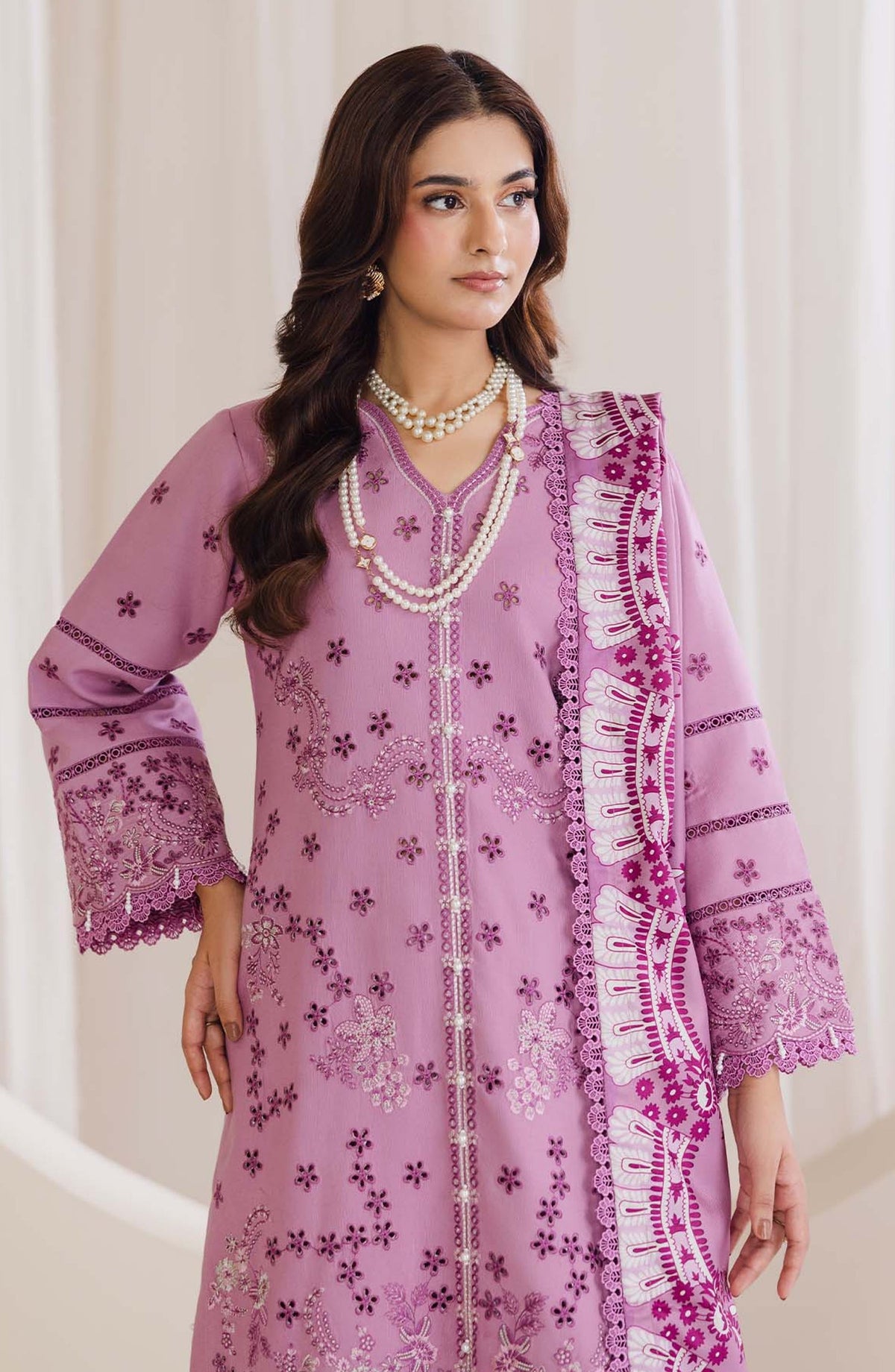 Peridot Embroidered Slub Linen Unstitched 3 Piece Suit - 597-A - PT26WT - Pink - Winter Collection