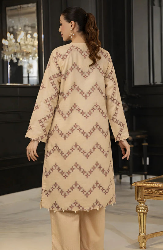 Ayla Printed Lawn Jacquard Stitched 3 Piece Suit - Sahar Lines - AY26ED - Fawn - Eid Collection