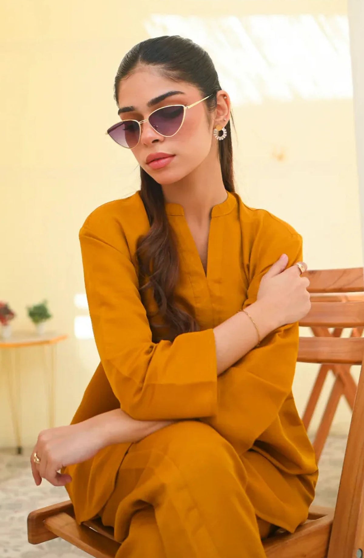 Zauk Casual Raw Silk Stitched 2 Piece Suit - Mustard two piece - ZK25BCS - Mustard - Casual Collection