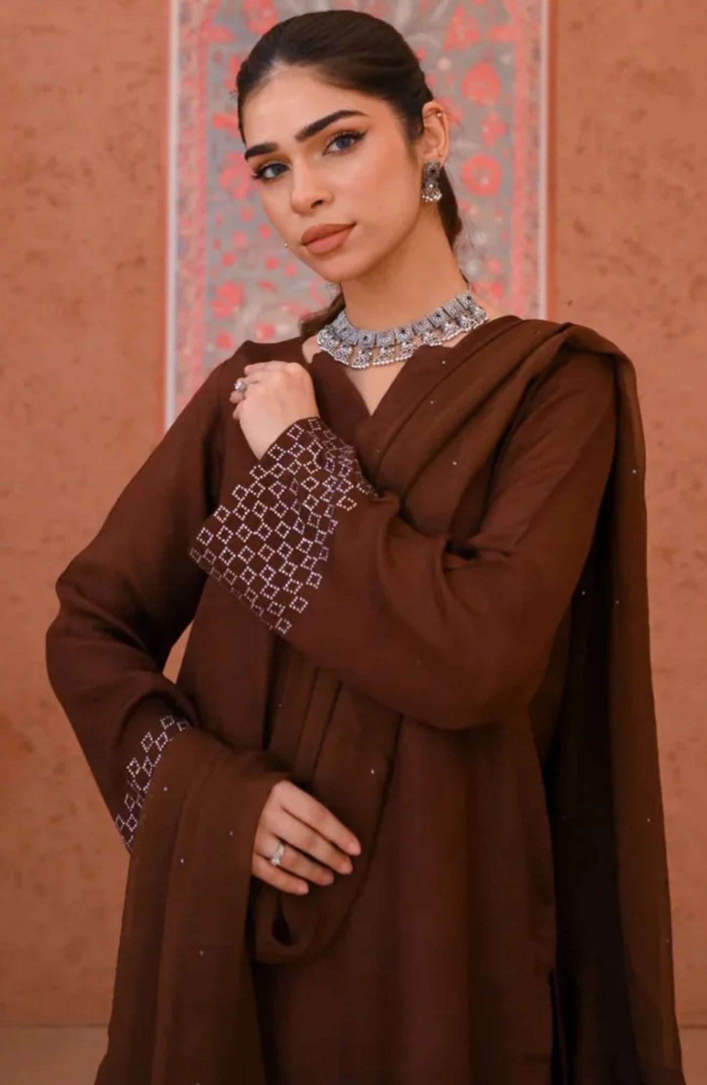 Zauk Casual Rawsilk Stitched 3 Piece Suit - Rosewood - ZK25EE - Brown - Festive Collection