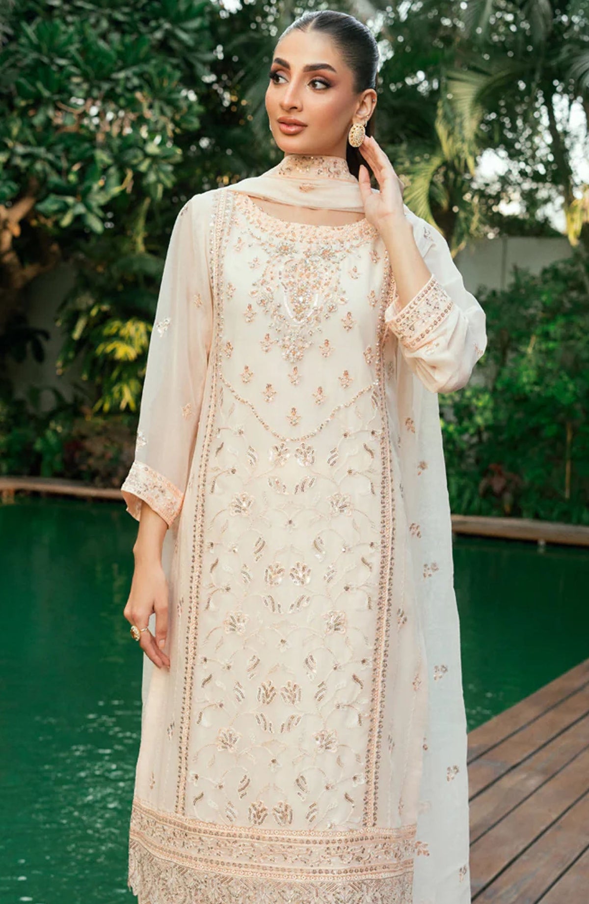 Morbagh by Shamooz Embroidered Chiffon Stitched 3 Piece Suit - Sem-0837 - SMZ25MFC - Off White - Festive Collection