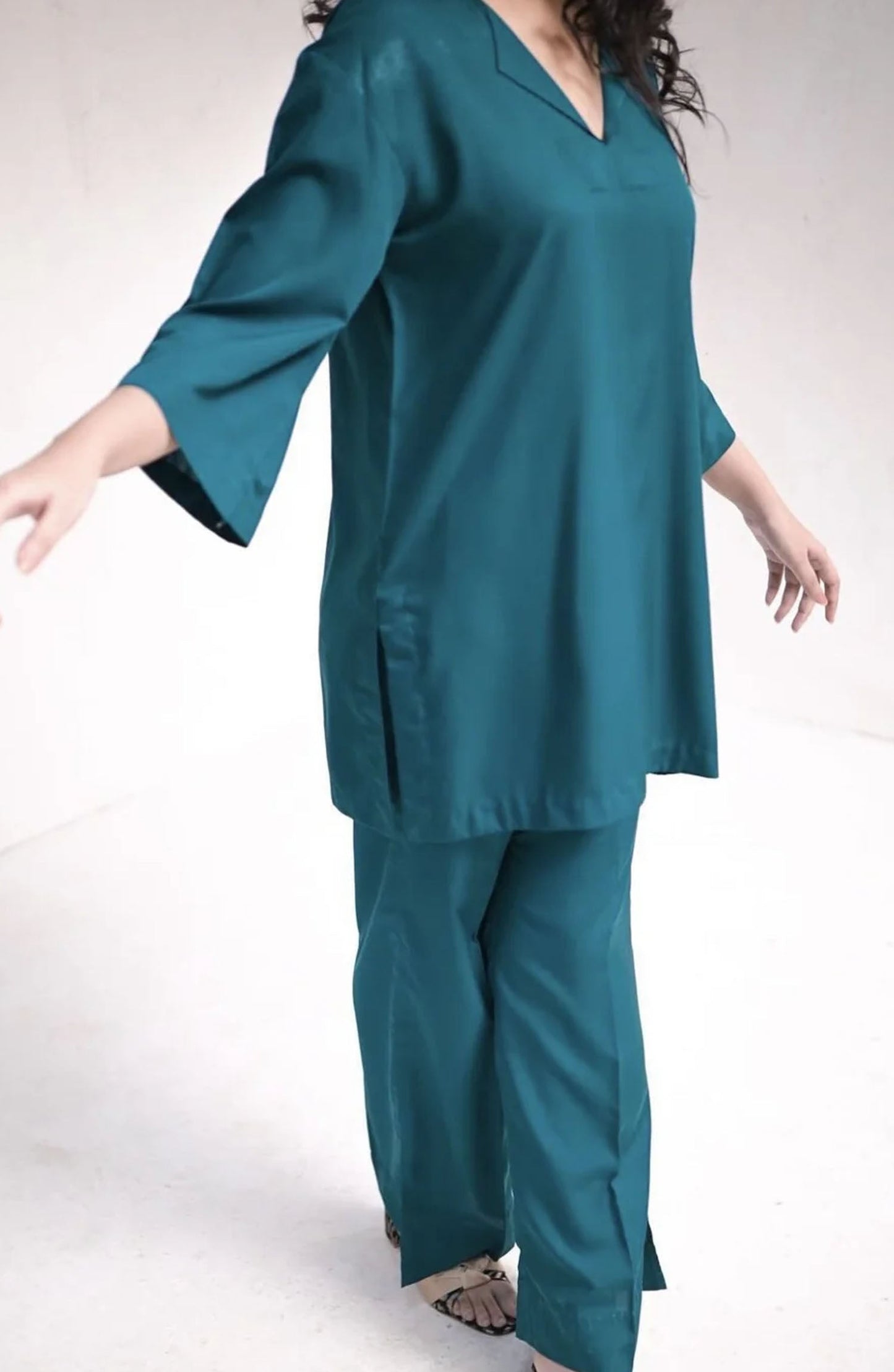 Zauk Casual Georgette 2 Piece Suit - Teal Green - ZK25CC - Blue - Casual Collection