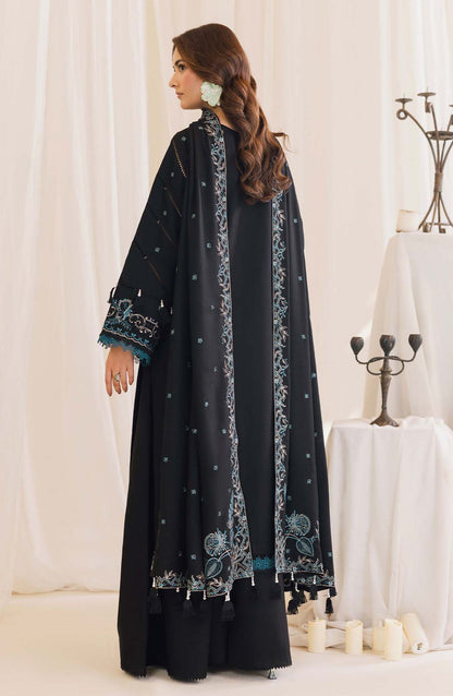 Peridot Embroidered Slub Linen Unstitched 3 Piece Suit - 596-B - PT26WT - Black - Winter Collection