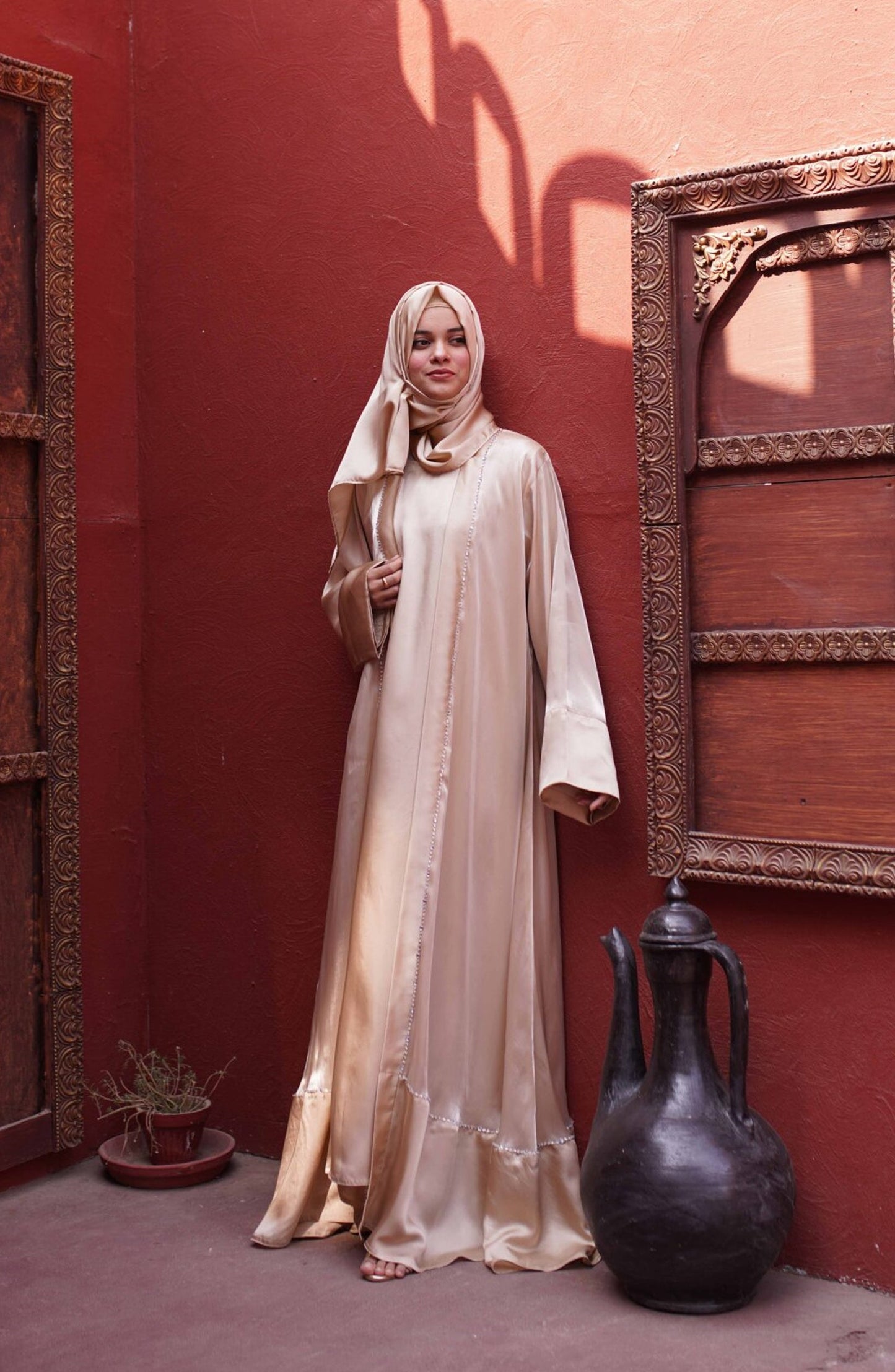 La Khilaba Luxury Wear Printed Lava Organza, Silk Inner Dress - Gold Luxe Abaya - LKH25LWR - Abaya Collection